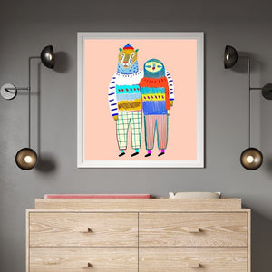 leopard and sloth friends - framed artwork