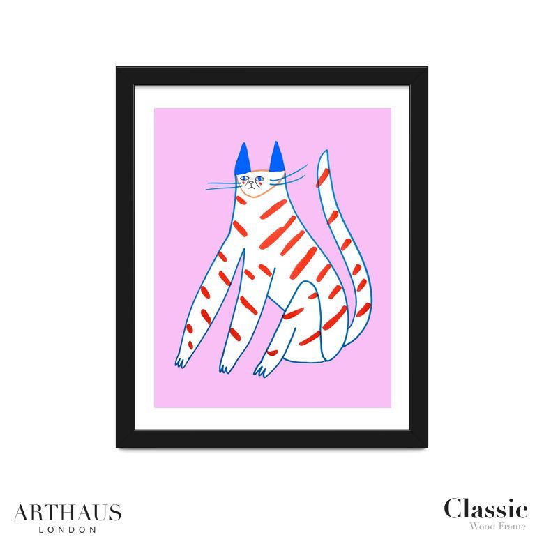 stripey cat - framed artwork